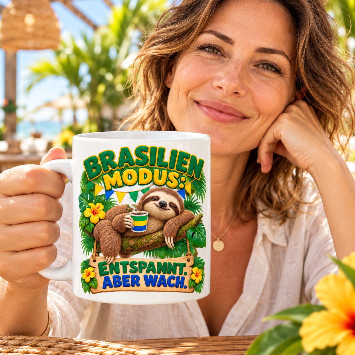 Brasilien Tasse Keramik 330 ml Spruch Geschenk Kaffee Urlaub Tiermotiv