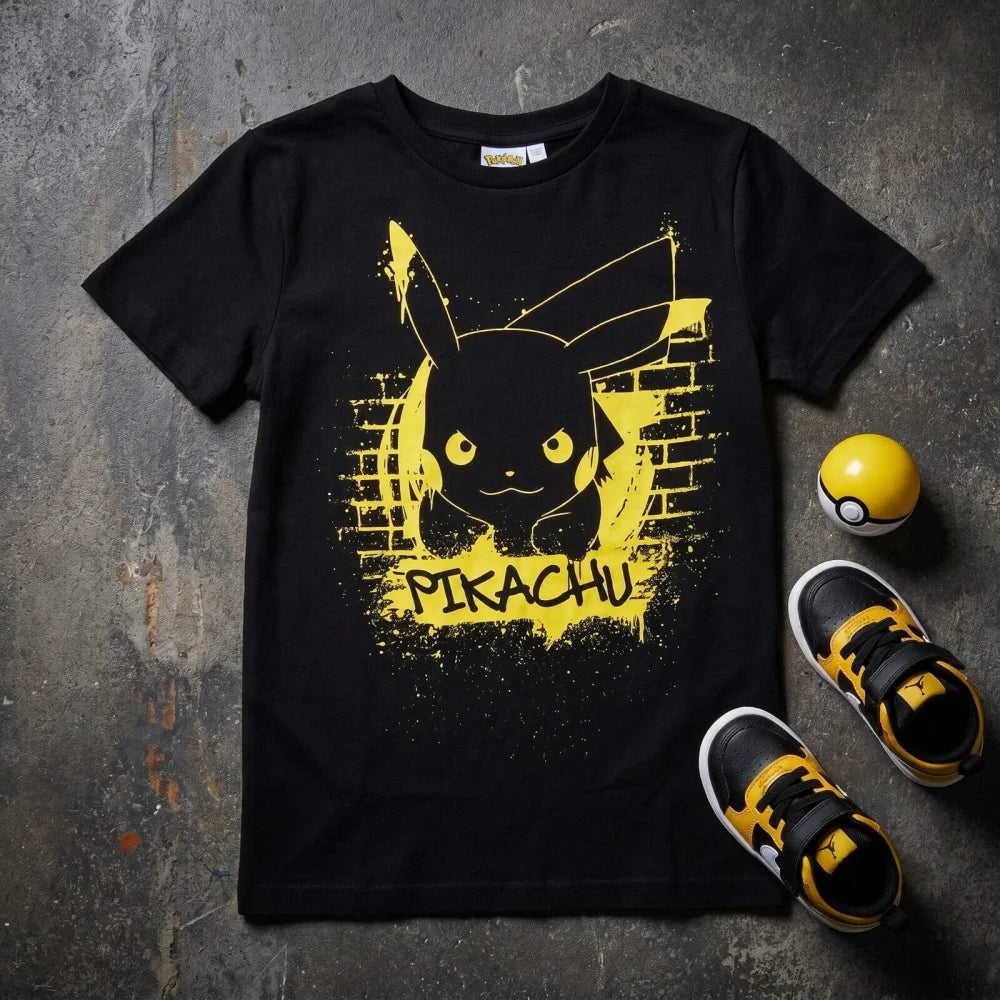 Pokemon Pikachu Kinder T-Shirt Kurzarm Shirt Baumwolle 110 bis 116 Grau Schwarz - WS-Trend.de