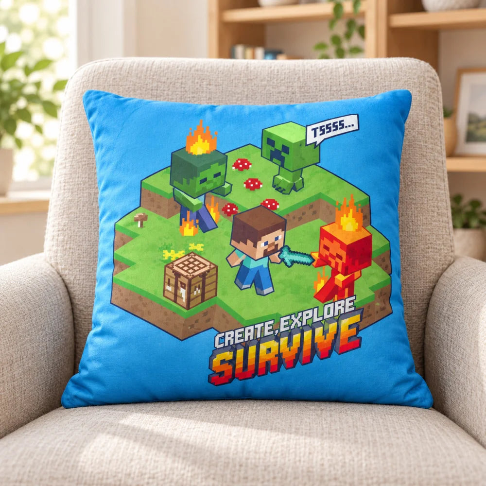 Minecraft Steve Creeper Wendekissen Polyester Blau-Grün 40x40 cm - WS-Trend.de