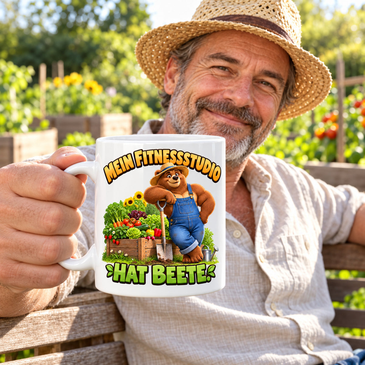 Garten Tasse Spruch Keramik 330ml Geschenk Datscha Schrebergarten bunt