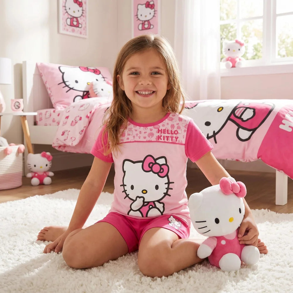 Hello Kitty Kinder Mädchen Schlafanzug Pyjama Shirt Shorts Gr. 98-128 Baumwolle - WS-Trend.de