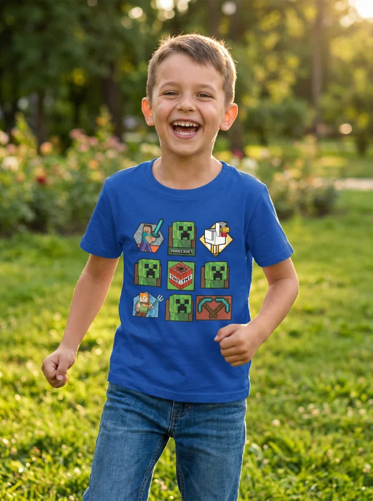 Minecraft Gamer Creeper Kinder T-Shirt Kurzarm Shirt Baumwolle 116 bis 146 - WS-Trend.de