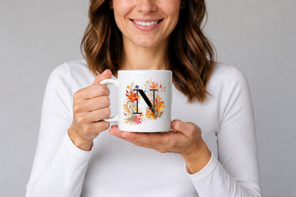 Herbst Tasse A-Z Buchstaben 325 ml Keramik Geschenkidee personalisiert