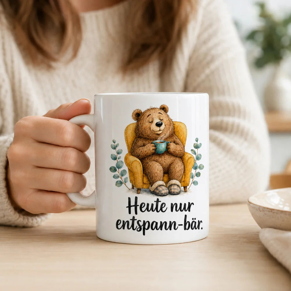 Entspann-Bär Tasse - Geschenkidee mit Spruch - weiß aus Keramik 330 ml - WS-Trend.de