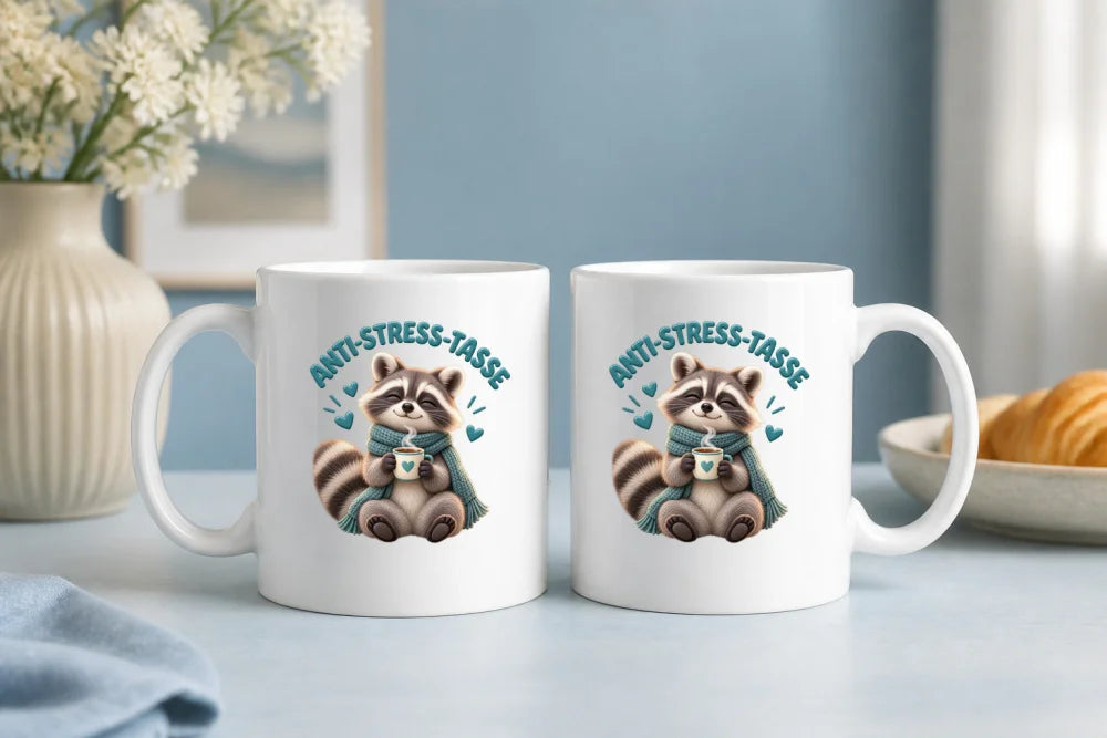 Anti-Stress-Tasse Waschbär – Keramikbecher 325 ml - WS-Trend.de