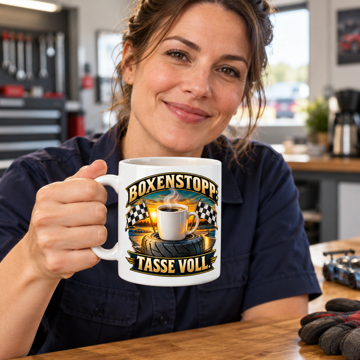 Auto Tasse Spruch Keramik 330 ml Geschenk für Autofan beidseitig Druck