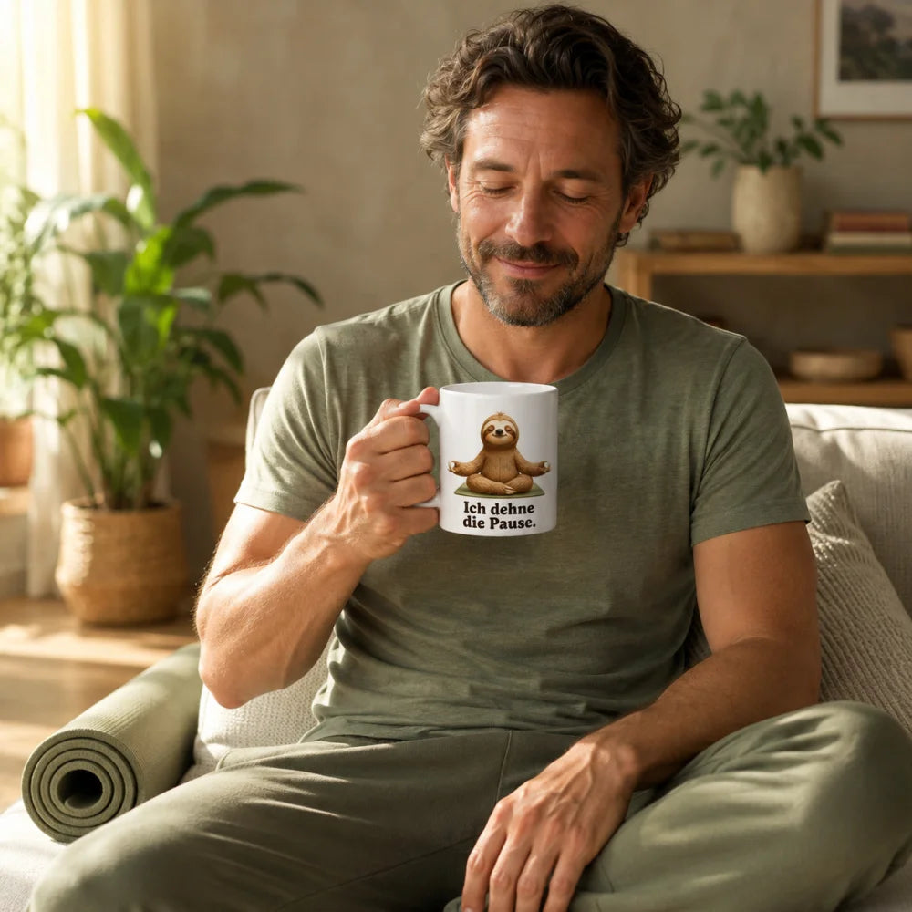 Yoga-Faultier Tasse - Geschenk mit Spruch - 330 ml beidseitig bedruckt - WS-Trend.de