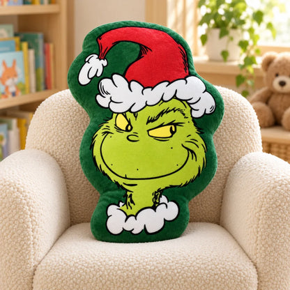 Der Grinch 3D Velourskissen 36x23x5 cm Weihnachtsmütze grüner Rand - WS-Trend.de