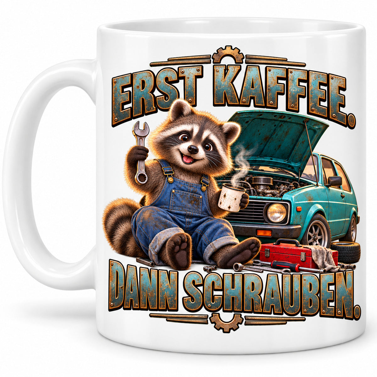 Auto Tasse Spruch Keramik 330 ml Geschenk für Autofan beidseitig Druck