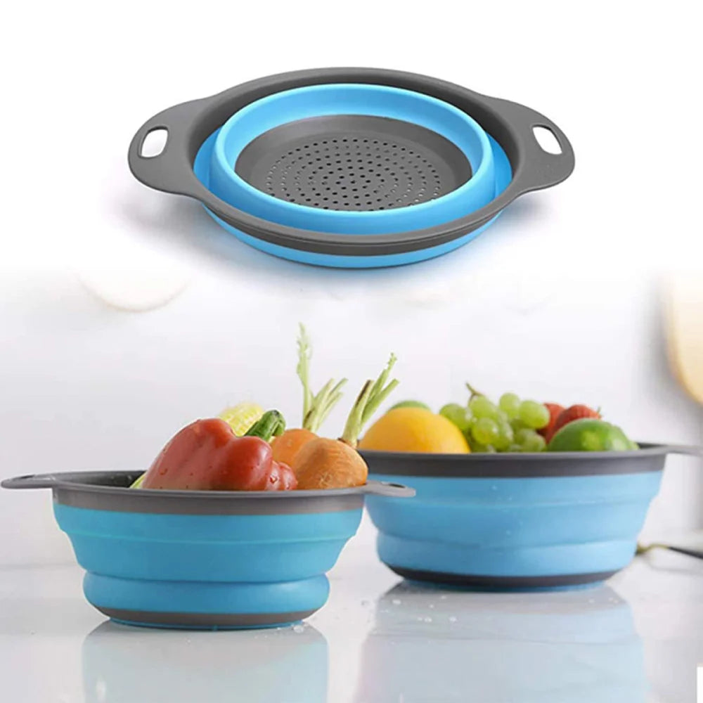 Nudelsieb WS-Trend Faltbare Silikonsiebe 2er-Set 19/23 cm Küchensieb Graublau - WS-Trend.de