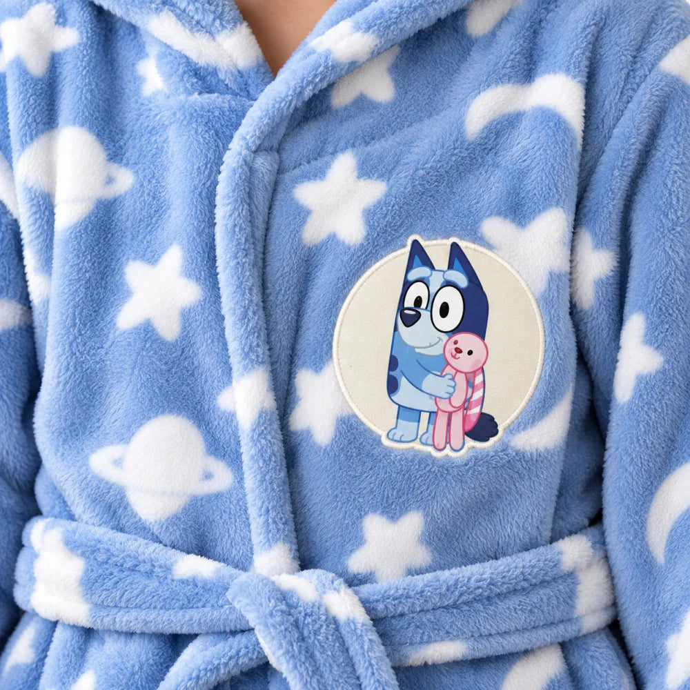 Bluey Kinder Hausmantel Bademantel mit Kapuze Coral Fleece Gr. 98-116 - WS-Trend.de