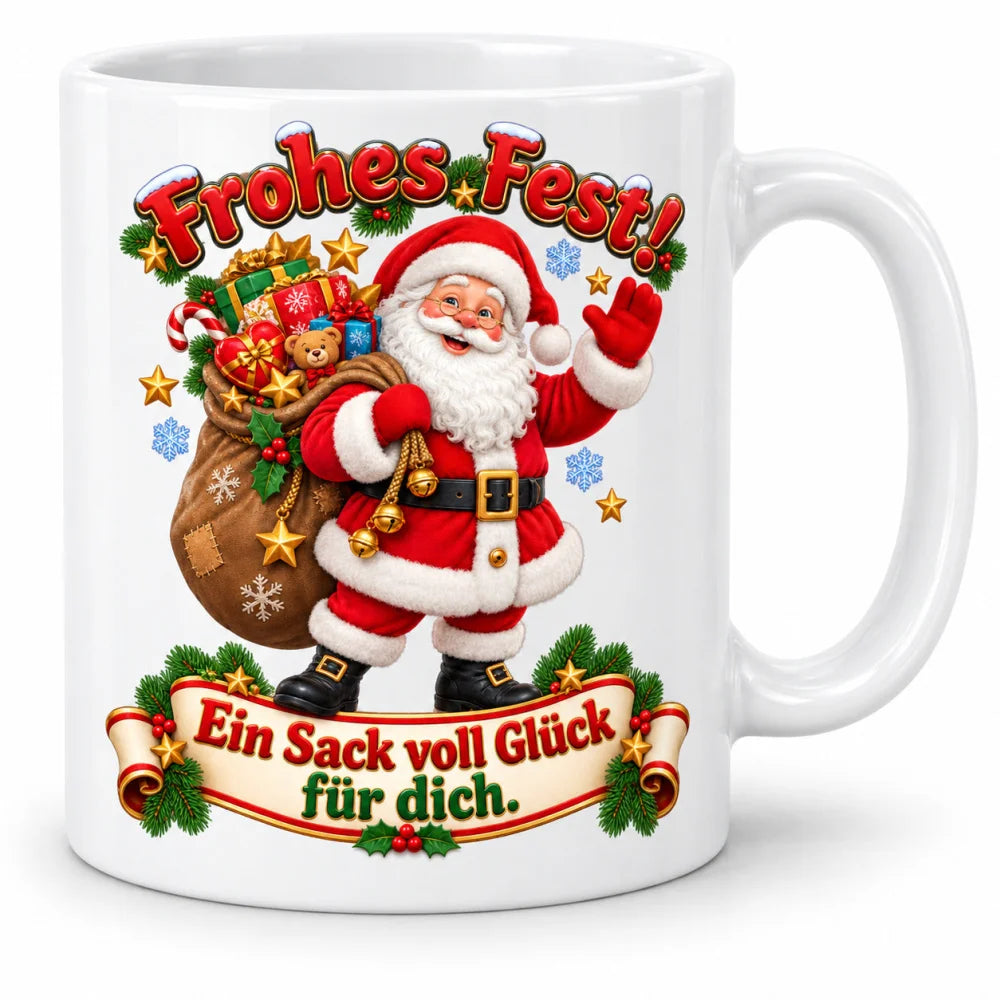 WS-Trend Sack voll Glück Weihnachtsmann Tasse 330 ml festlich bedruckt - WS-Trend.de