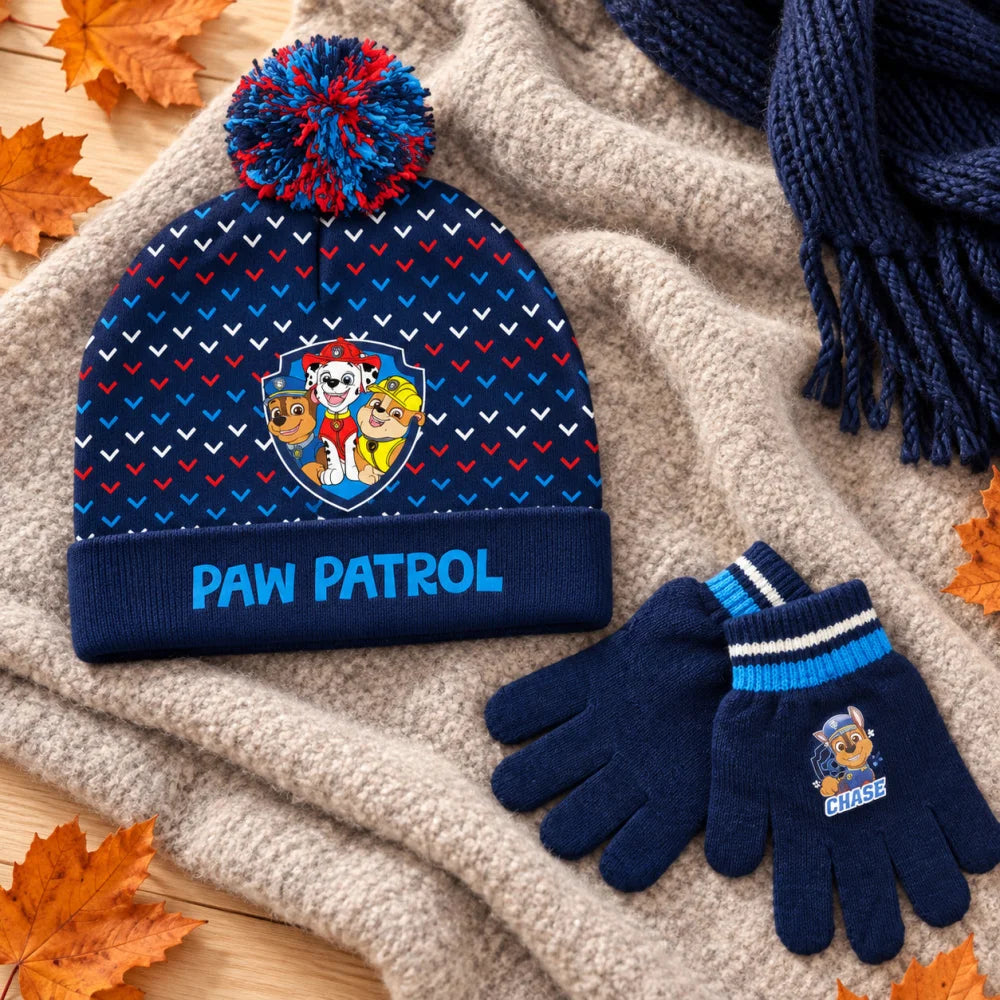 Paw Patrol Chase Kinder Winterset Mütze und Handschuhe Größe 52 oder 54 - WS-Trend.de