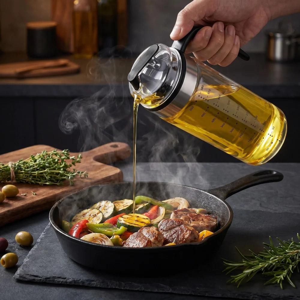 Ölspenderflasche 500 ml aus Glas – Ölspender mit Messskala Ausgießer & Griff - WS-Trend.de