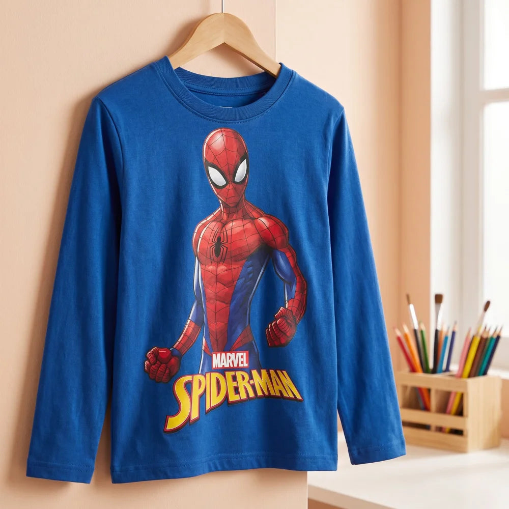 Marvel Spider-Man Jungen Langarmshirt Baumwolle Dunkelblau oder Hellblau 98–128 - WS-Trend.de