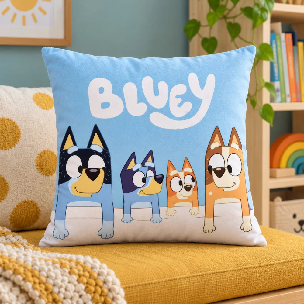 Bluey und Bingo Wendekissen 40x40x7 cm Dekokissen Hellblau Weiß - WS-Trend.de