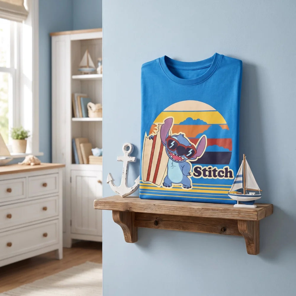 Disney Stitch T-Shirt Kurzarm Kinder Jungen Shirt 98-134 100% Baumwolle Blau Weiß - WS-Trend.de