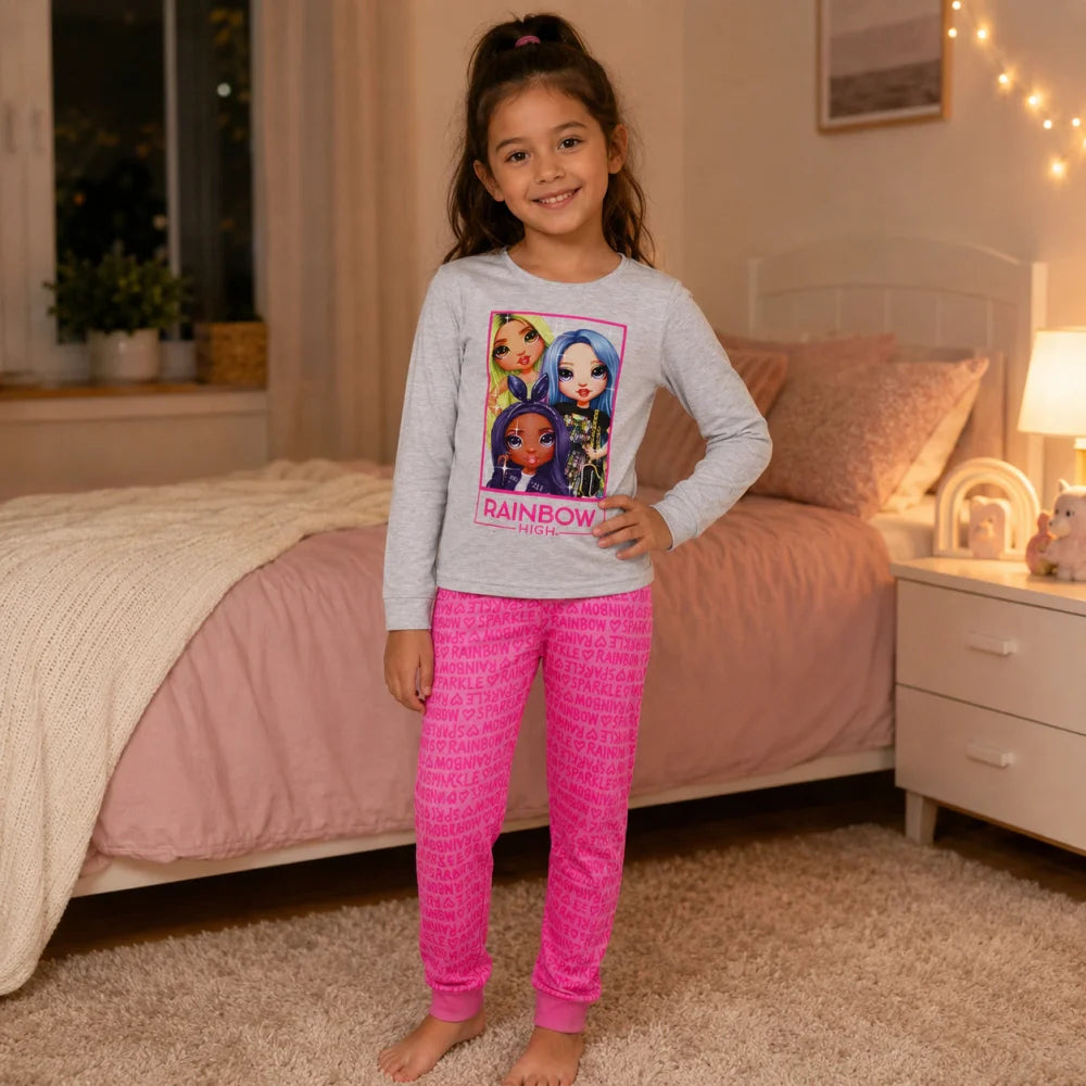 Rainbow High Mädchen Kinder Langarm-Schlafanzug Pyjama 98–110 Baumwolle - WS-Trend.de