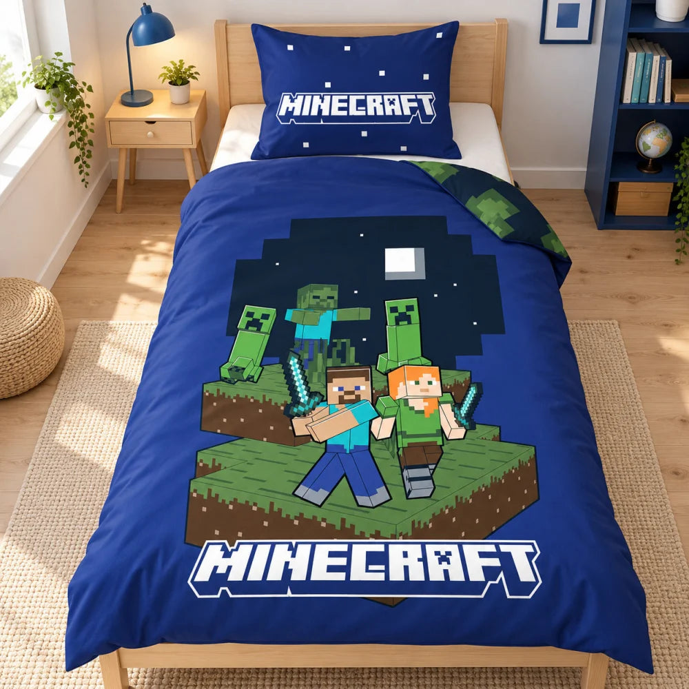 Minecraft Steve und Alex Bettwäsche 135-140x200 + 65x65 cm - WS-Trend.de