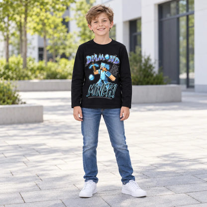 Minecraft Steve Diamond Miner Langarmshirt schwarz - WS-Trend.de