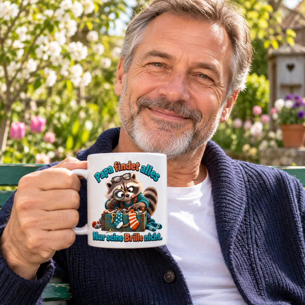 WS-Trend Waschbärpapa Kaffeetasse Keramik 330 ml Geschenk zum Vatertag - WS-Trend.de