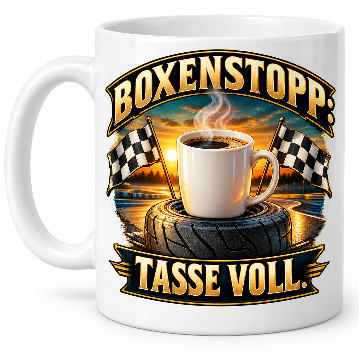 Auto Tasse Spruch Keramik 330 ml Geschenk für Autofan beidseitig Druck