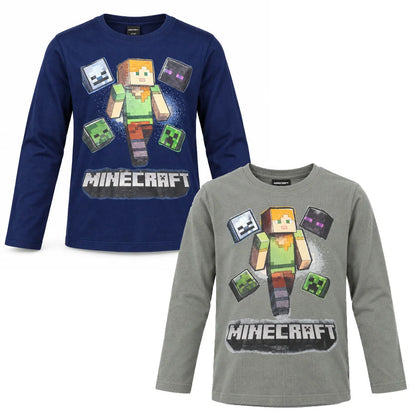 Minecraft Alex Jungen Langarmshirt Baumwolle Blau oder Grau 116–146 - WS-Trend.de