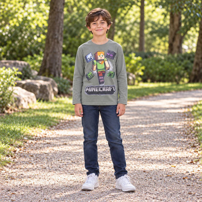Minecraft Alex Jungen Langarmshirt Baumwolle Blau oder Grau 116–146 - WS-Trend.de