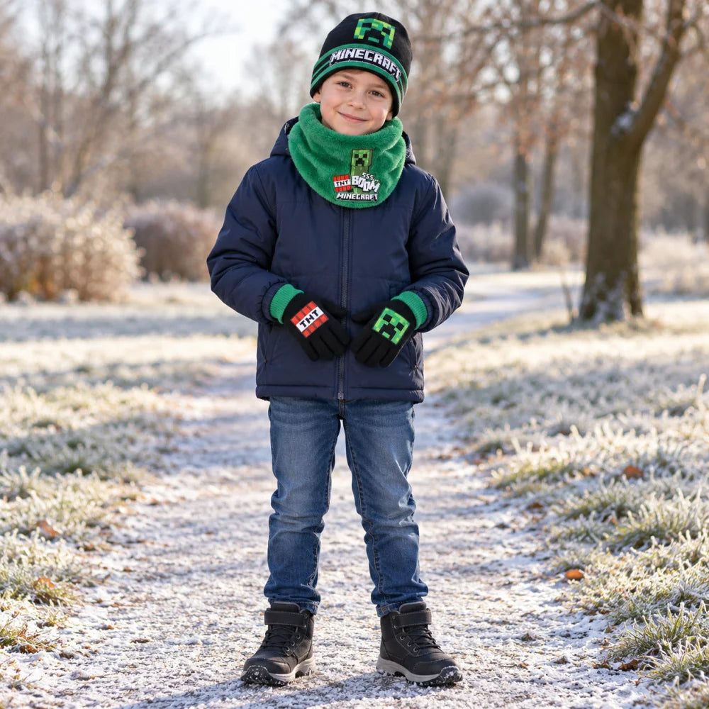 Minecraft Creeper Winterset: Mütze Snood und Handschuhe Größe 54 - WS-Trend.de
