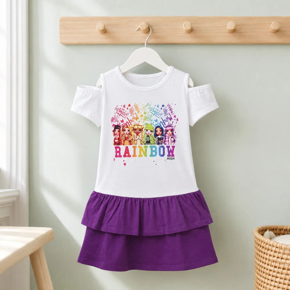 Rainbow High Mädchen Kinder Sommerkleid kurzes Kleid 104 -110 Baumwolle - WS-Trend.de