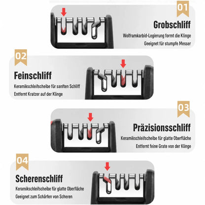 Messerschärfer 4-Stufen für Küchenmesser und Scheren rutschfest - WS-Trend.de