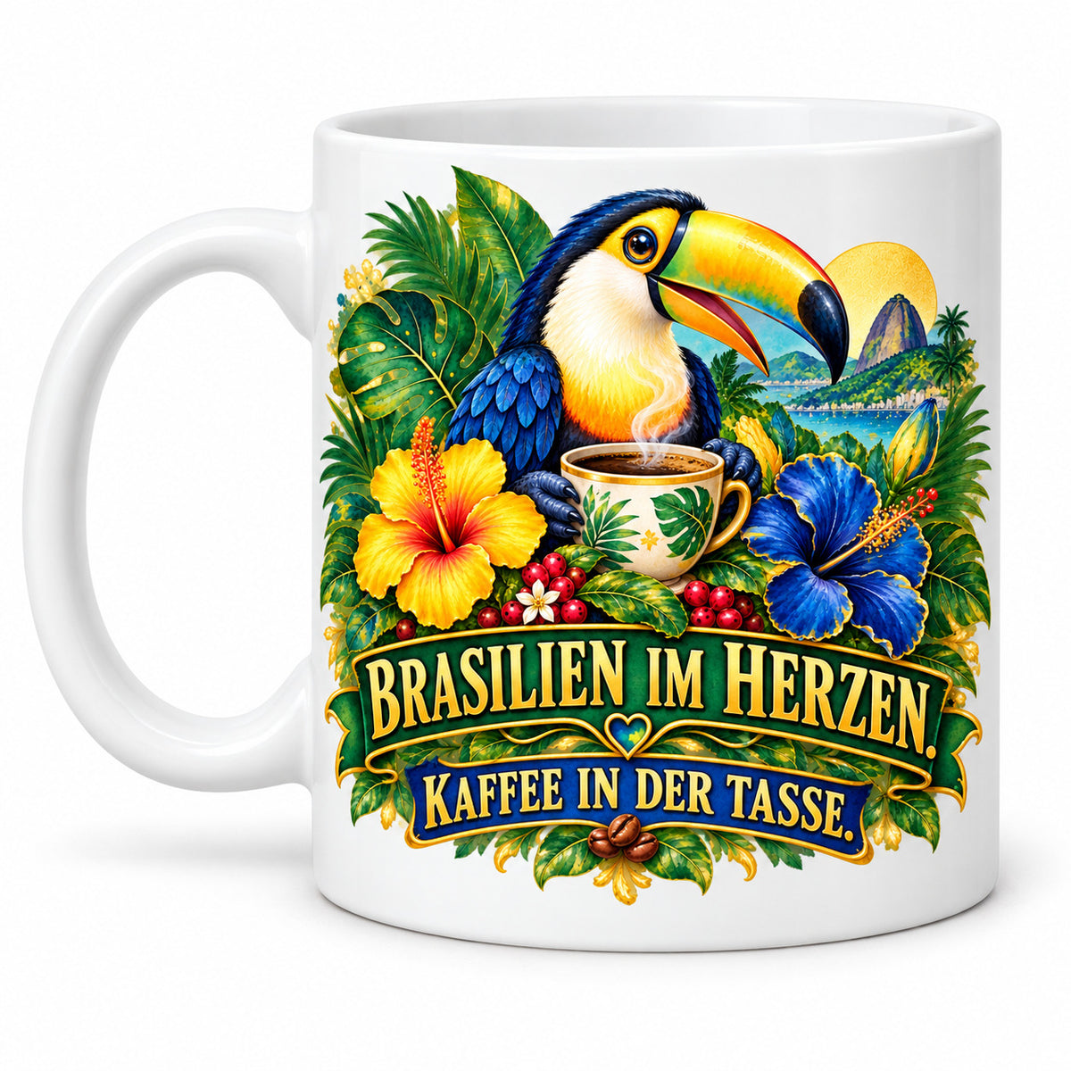 Brasilien Tasse Keramik 330 ml Spruch Geschenk Kaffee Urlaub Tiermotiv