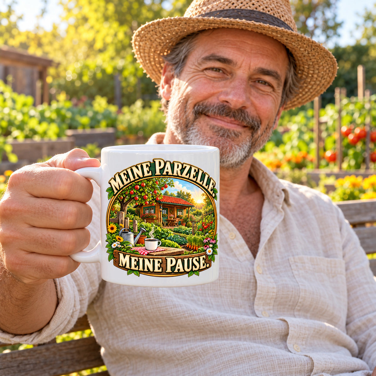 Garten Tasse Spruch Keramik 330ml Geschenk Datscha Schrebergarten bunt