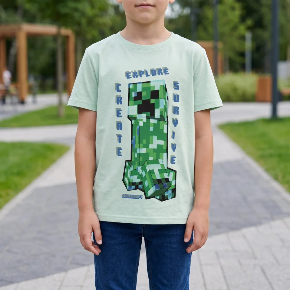 Minecraft Gamer Creeper Kinder T-Shirt Kurzarm Shirt 100% Baumwolle Gr. 116 - WS-Trend.de