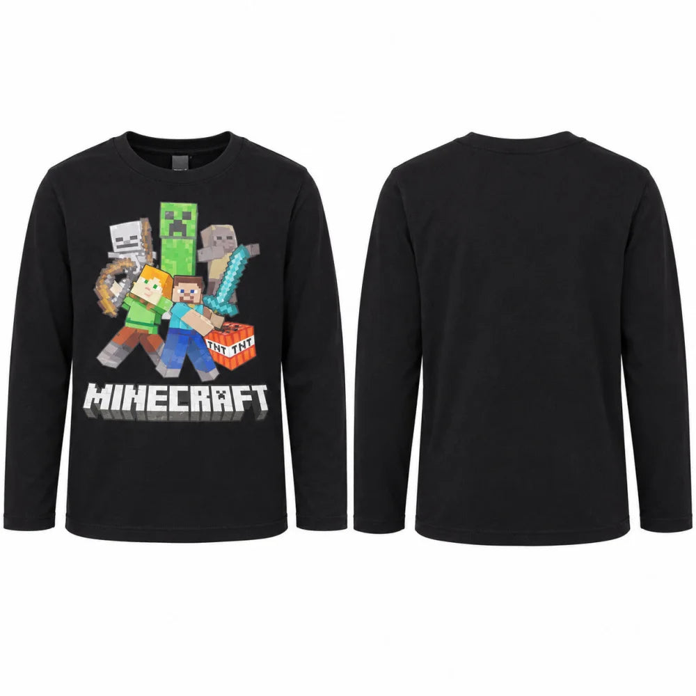 Minecraft Steve Alex Creeper Jungen Langarmshirt Baumwolle Grün oder Schwarz 116–146 - WS-Trend.de