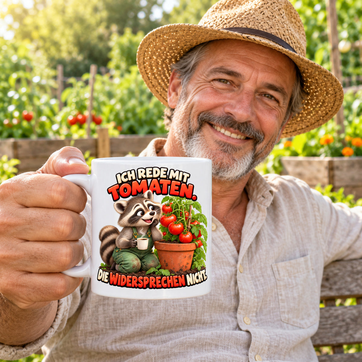 Garten Tasse Spruch Keramik 330ml Geschenk Datscha Schrebergarten bunt