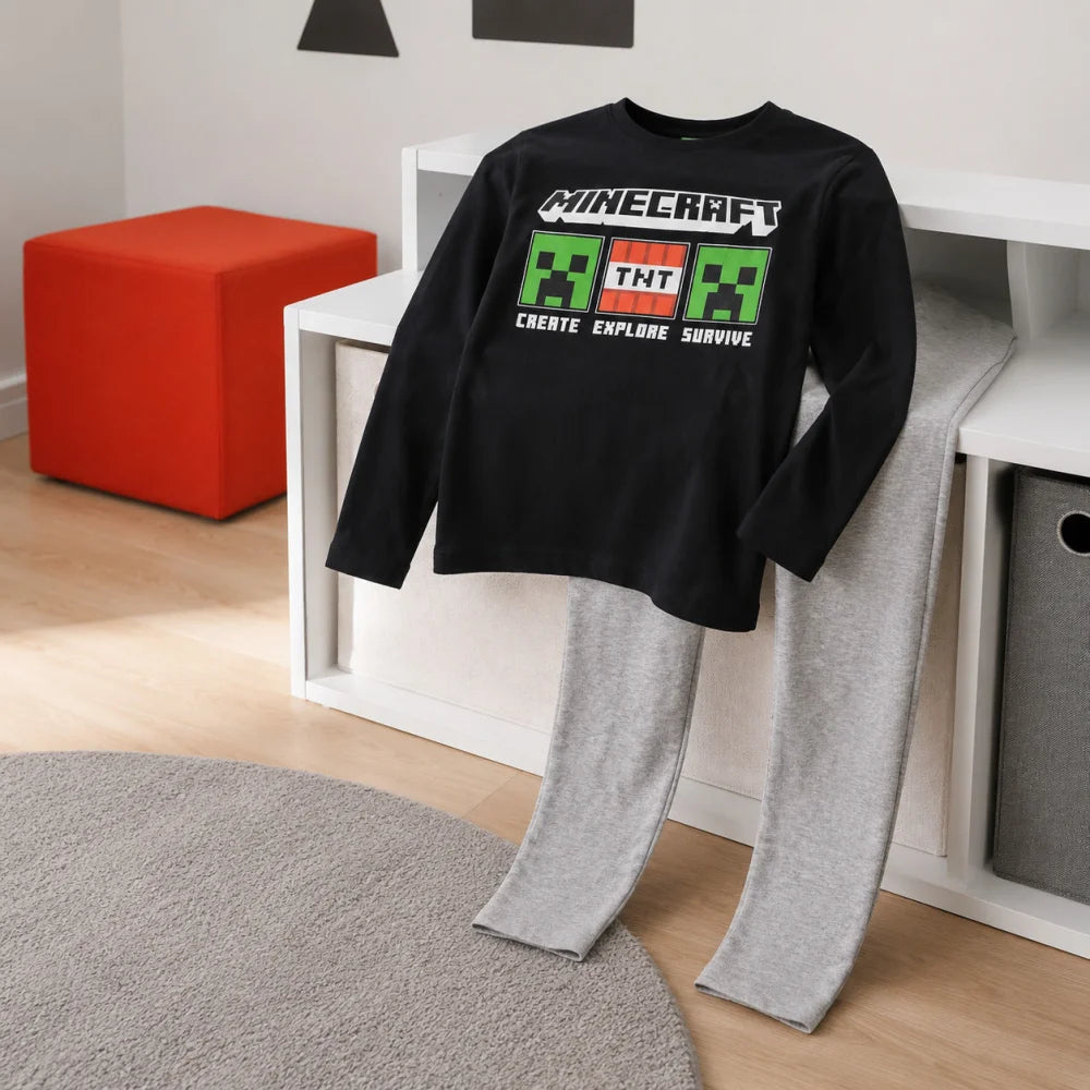 Schlafanzug Minecraft Creeper Gamer Jungen Kinder lang Pyjama - WS-Trend.de