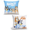 Bluey und Bingo Wendekissen 40x40x7 cm, Dekokissen Hellblau Weiß