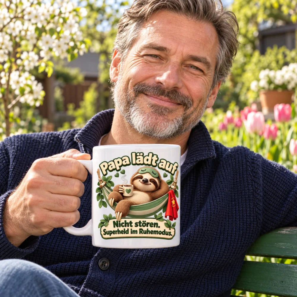 WS-Trend Faultierpapa Kaffeetasse Keramik 330 ml Geschenk zum Vatertag - WS-Trend.de
