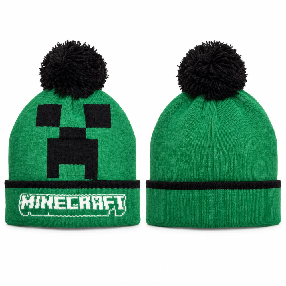 Minecraft Creeper Kinder-Bommelmütze grün-schwarz Größe 54/56 - WS-Trend.de