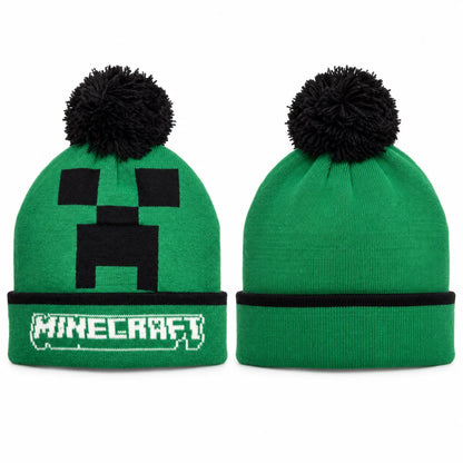 Minecraft Creeper Kinder-Bommelmütze grün-schwarz Größe 54/56 - WS-Trend.de
