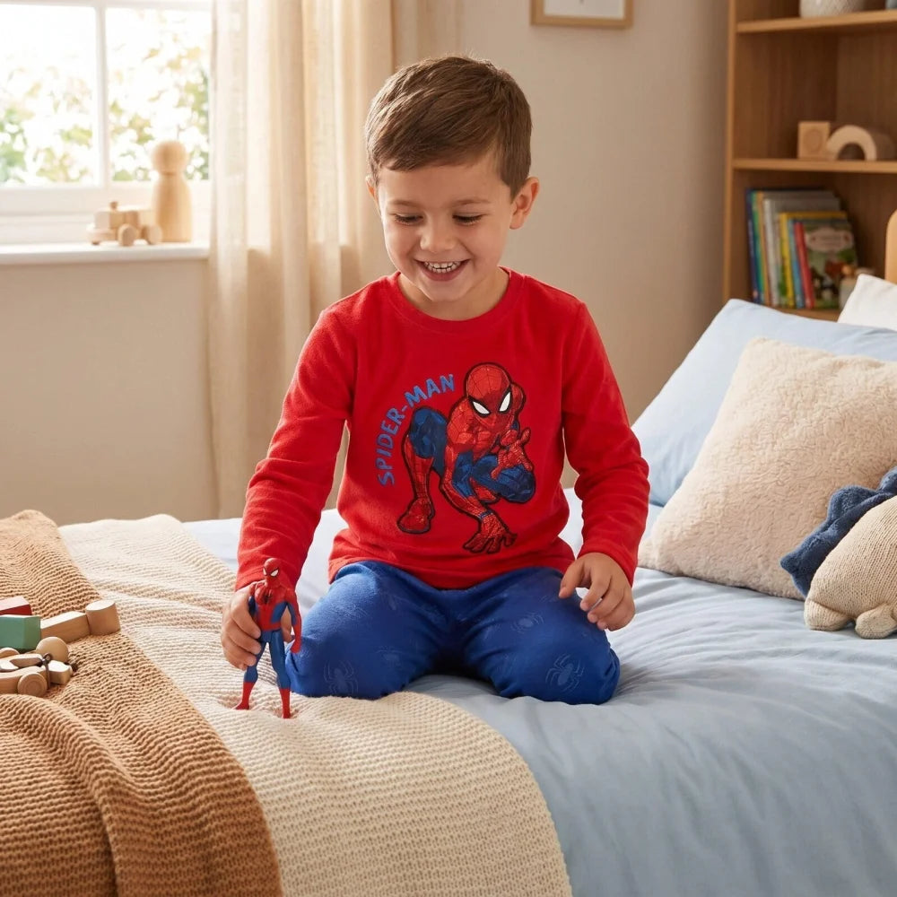 Schlafanzug MARVEL Spiderman Kinder Velour Pyjama Shirt Hose Gr. 92-98 - WS-Trend.de