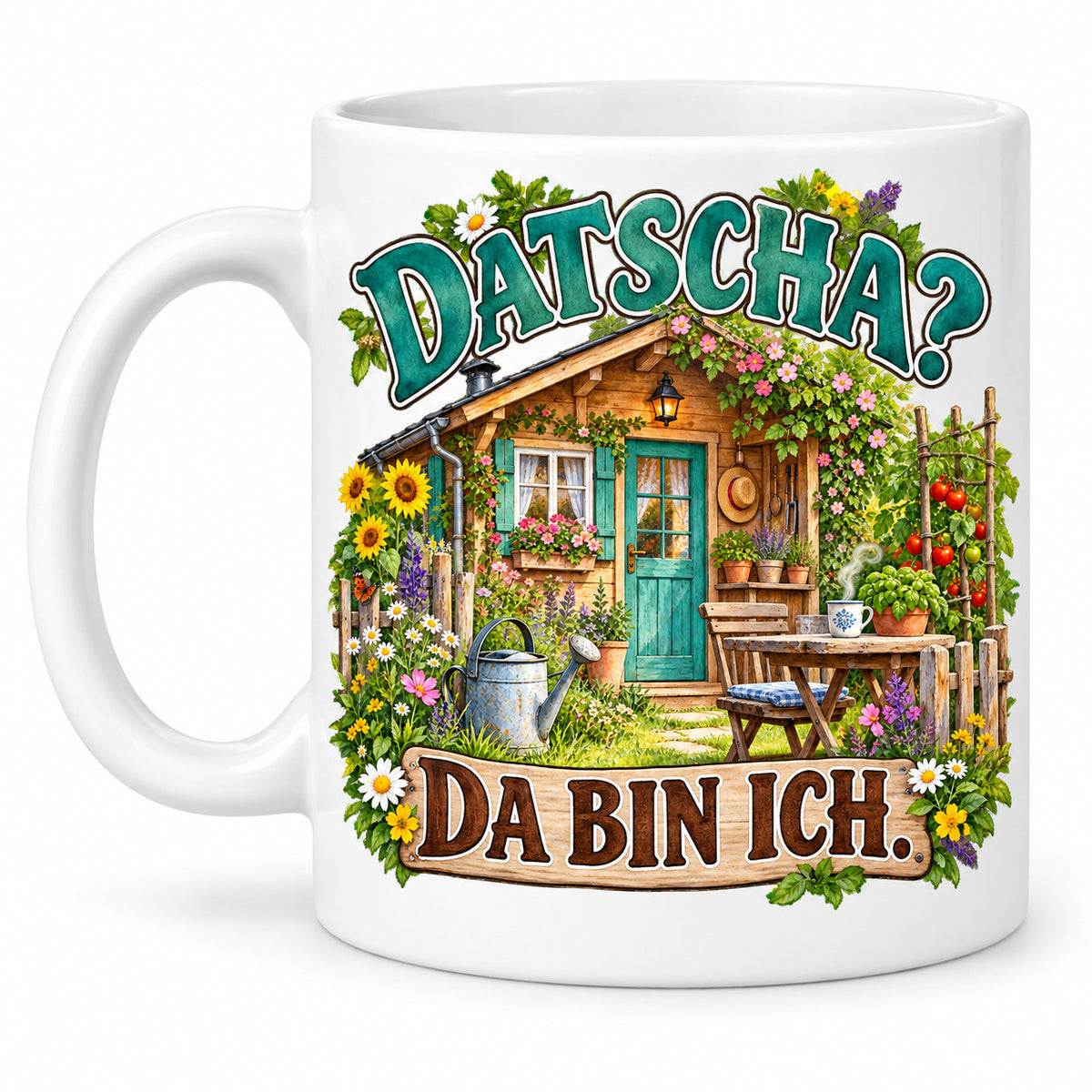 Garten Tasse Spruch Keramik 330ml Geschenk Datscha Schrebergarten bunt