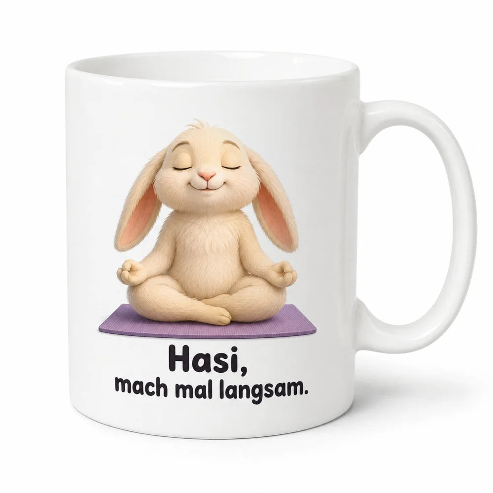 Yoga-Hase Tasse - Geschenkidee mit Spruch - 330 ml beidseitig bedruckt - WS-Trend.de