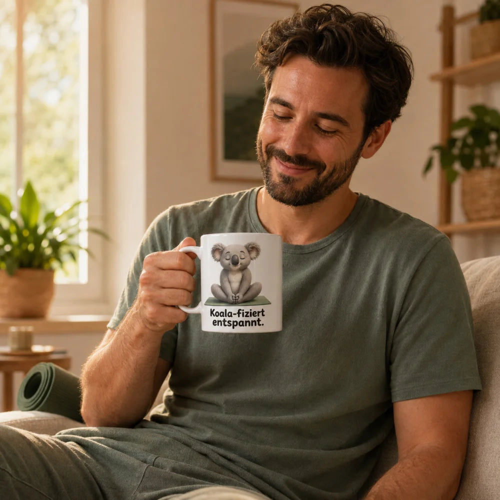 Yoga-Koala Kaffeetasse - Geschenkidee mit Spruch - beidseitig bedruckt - WS-Trend.de