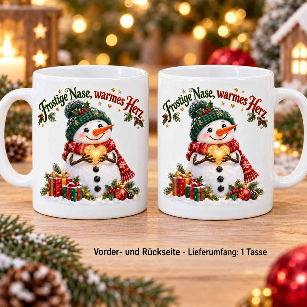 WS-Trend Warmes Herz Schneemann Tasse Keramik 330 ml festlich bedruckt - WS-Trend.de