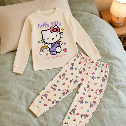 Hello Kitty Kinder Mädchen langarm Schlafanzug Pyjama 104-128 - 100% Baumwolle - WS-Trend.de