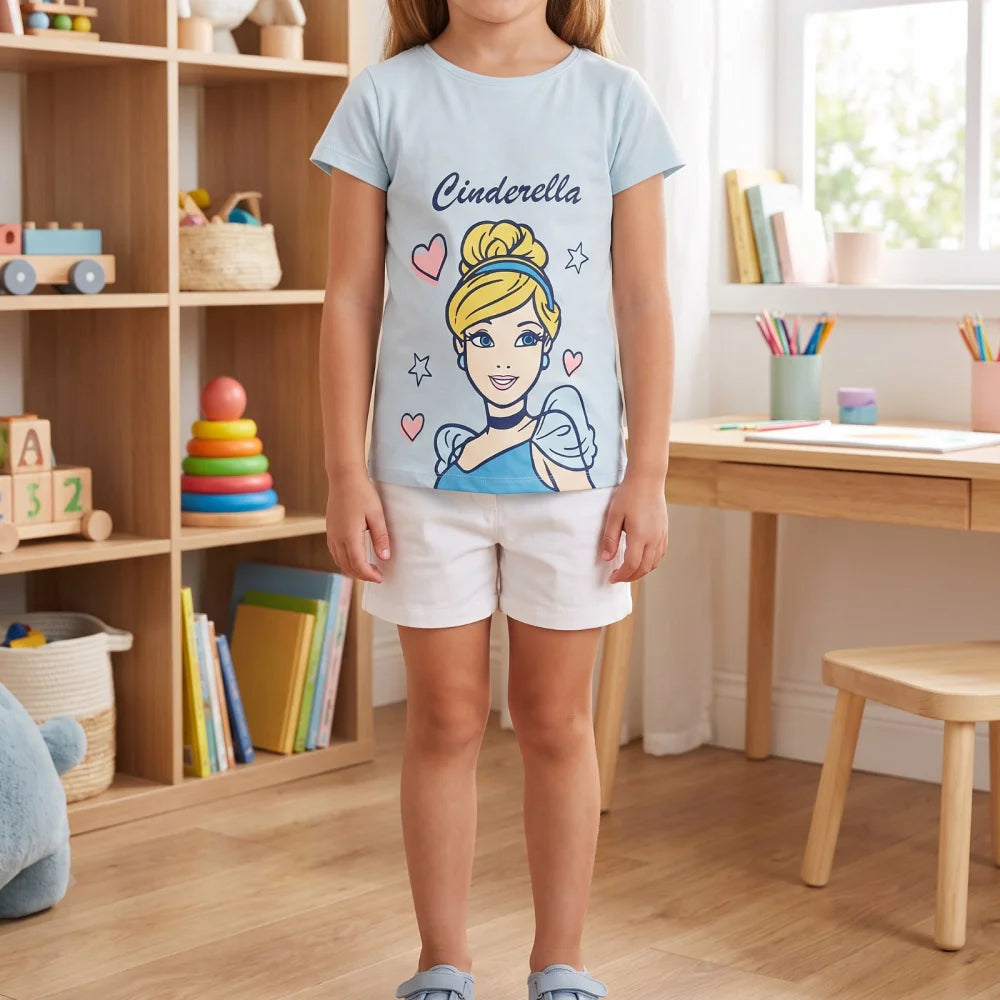 Disney Cinderella T-Shirt Kinder Mädchen Top 98 - 128 Baumwolle Hellblau o Weiß - WS-Trend.de