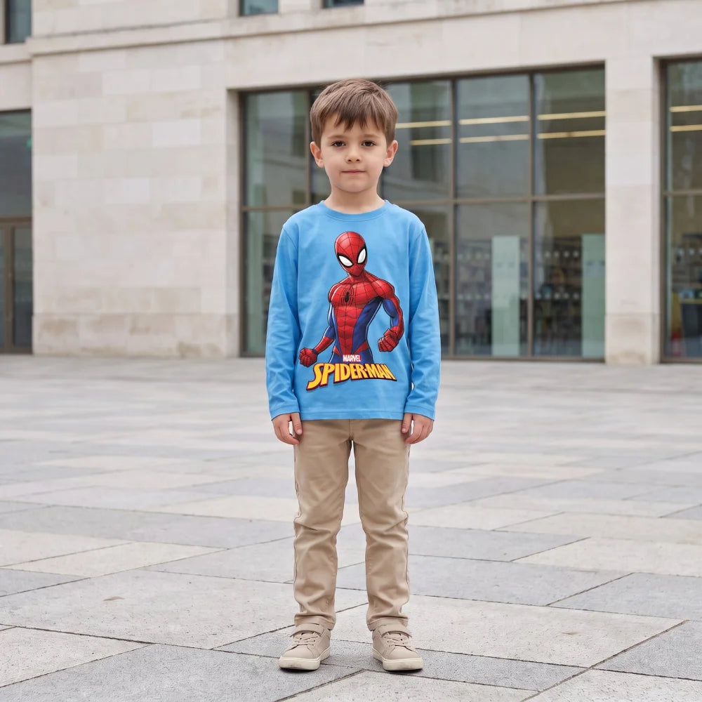 Marvel Spider-Man Jungen Langarmshirt Baumwolle Dunkelblau oder Hellblau 98–128 - WS-Trend.de