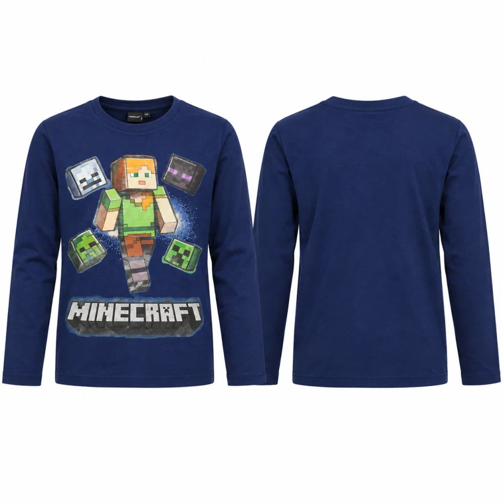 Minecraft Alex Jungen Langarmshirt Baumwolle Blau oder Grau 116–146 - WS-Trend.de